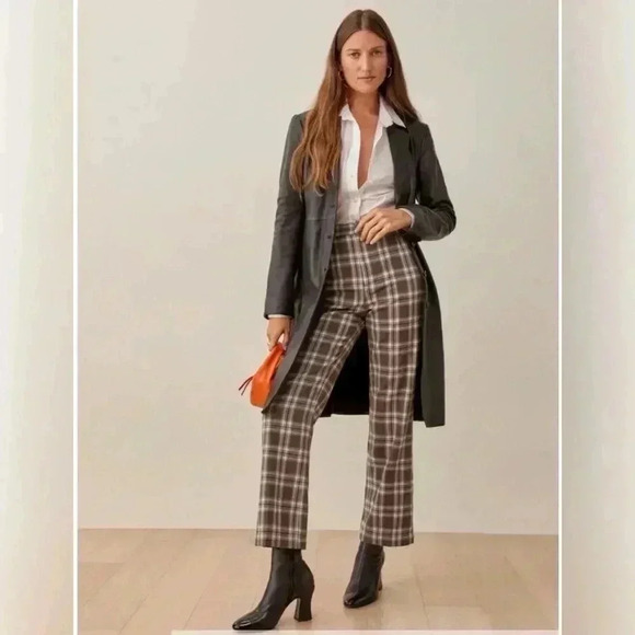 Reformation Franklin Brown Plaid Pants Size 4 TRENDING Like New - Picture 3 of 5